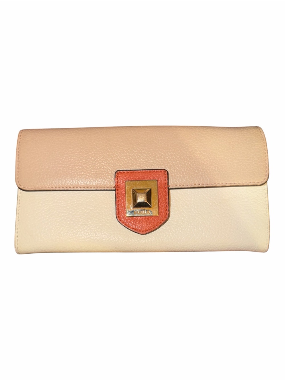 Furla Colorblock Leather Continental Wallet - Beige Cream Orange